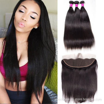 Cheap Wholesa Silky Straight High Grade 1 donor 100% Virgin Brazilian Human Hair Bundles with Lace Closure for Black Women